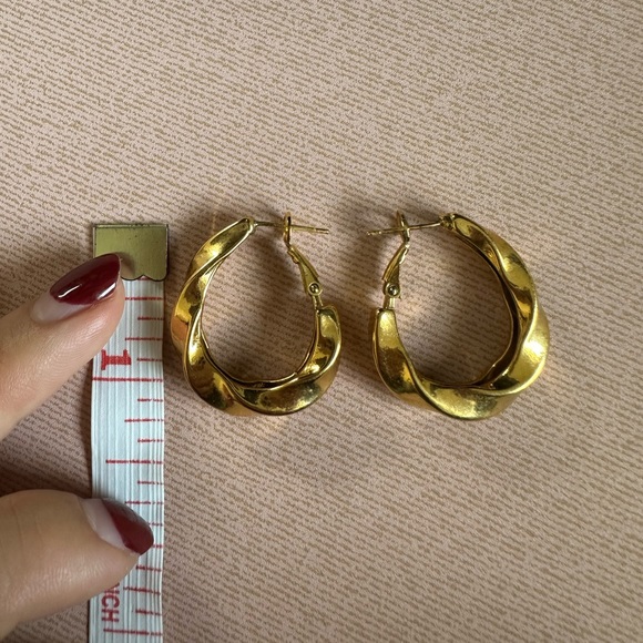 Gold Plated Twist Hoop Earrings - Picture 4 of 7